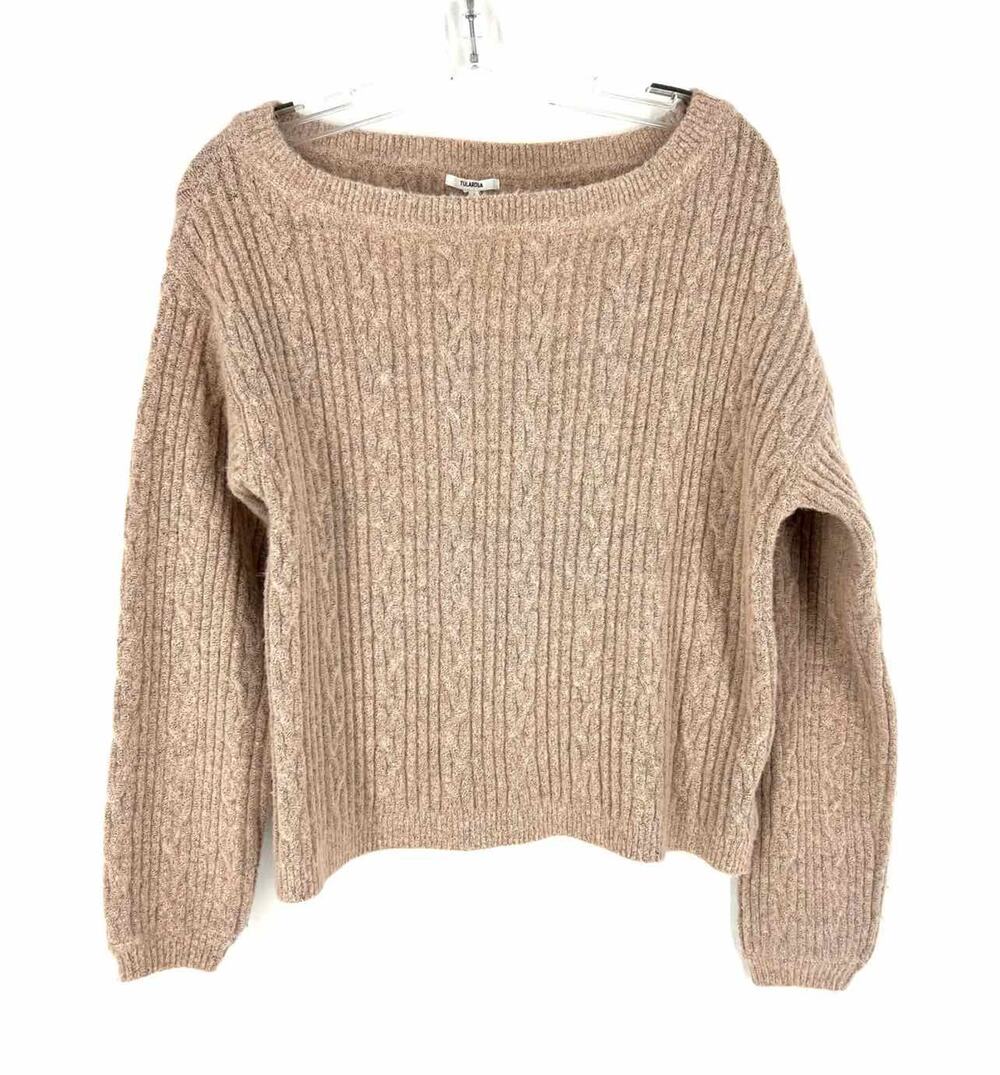 Tularosa Size S Dusty Rose/Black Speckled Cable Knit Designer Sweater